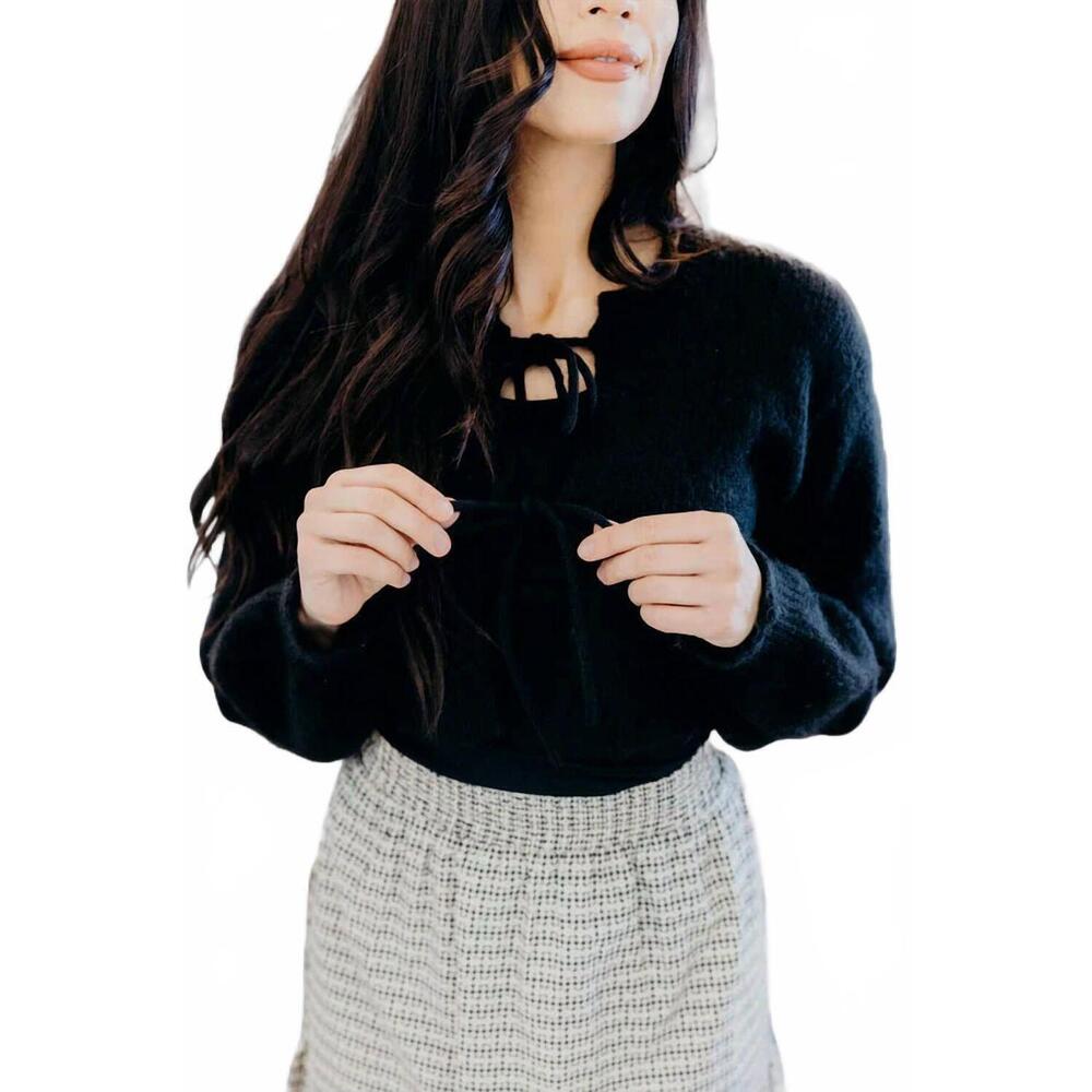 NEW MIKAROSE bow front cardigan in black